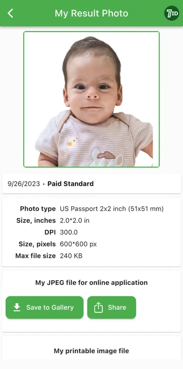 Eksempel på babypassfoto