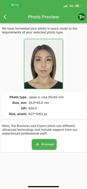 7ID-App: Beispiel für ein japanisches Visumfoto