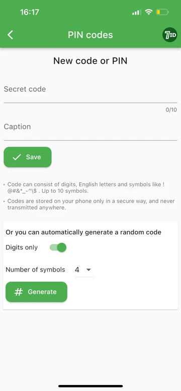 7ID: Generieren Sie eine PIN oder einen Code