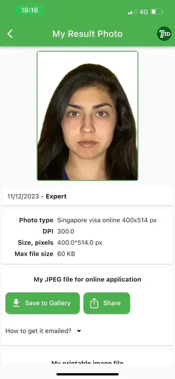 Singapūras vīzas fotoattēla paraugs