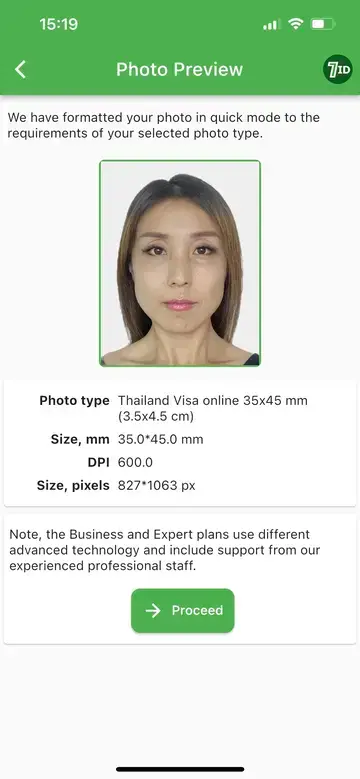 7ID-app: Thailand Visa-bildeeksempel