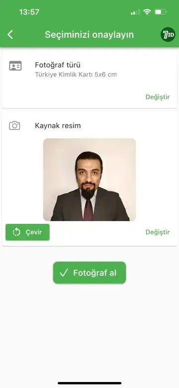 Aplikacija 7ID: Velikost fotografije turškega potnega lista