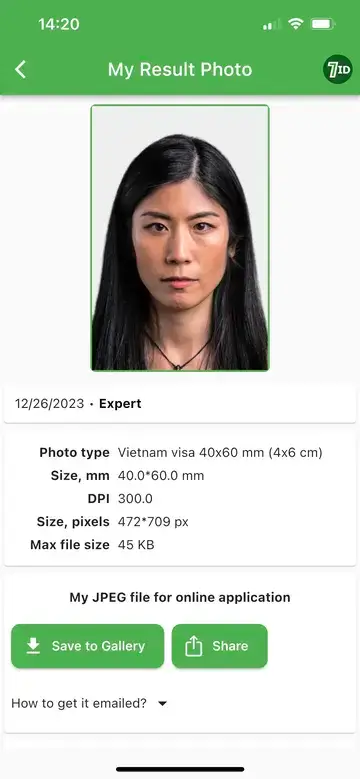 7ID: vzorec fotografije za vietnamski vizum