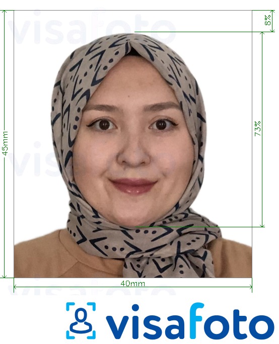 ფოტოს მაგალითი ავღანეთის პასპორტი 4x4.5 სმ (40x45 მმ) -სთვის ზუსტი ზომის სპეციფიკაციით