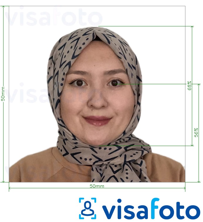 ფოტოს მაგალითი ავღანეთის პასპორტი 5x5 სმ (50x50 მმ) -სთვის ზუსტი ზომის სპეციფიკაციით