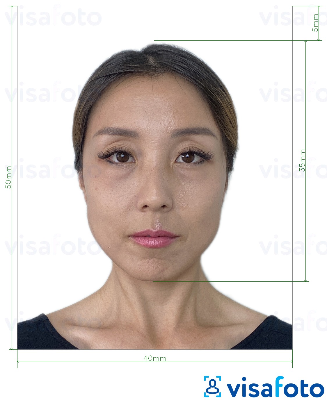ფოტოს მაგალითი ჰონგ-კონგის პასპორტი 40x50 მმ (4x5 სმ) -სთვის ზუსტი ზომის სპეციფიკაციით