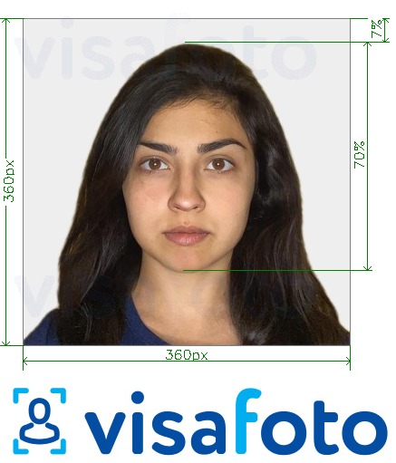 ფოტოს მაგალითი ინდოეთის OCI პასპორტი 360x360 - 900x900 პიქსელი -სთვის ზუსტი ზომის სპეციფიკაციით