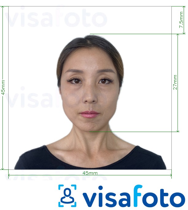 ფოტოს მაგალითი იაპონია Visa 45x45mm, უფროსი 27 მმ -სთვის ზუსტი ზომის სპეციფიკაციით