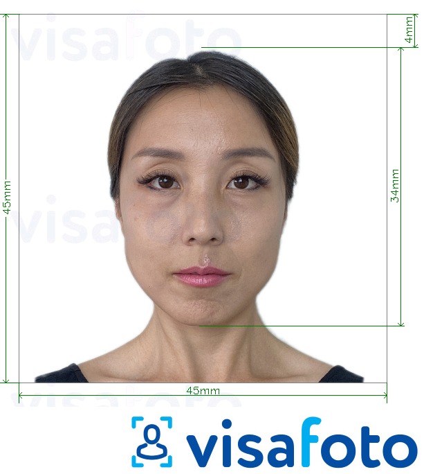 ფოტოს მაგალითი იაპონია Visa 45x45mm, უფროსი 34 მმ -სთვის ზუსტი ზომის სპეციფიკაციით