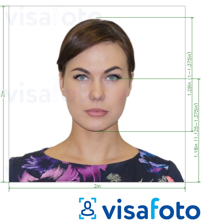 ფოტოს მაგალითი VisaCentral სავიზო ფოტო (ნებისმიერი ქვეყანა) -სთვის ზუსტი ზომის სპეციფიკაციით